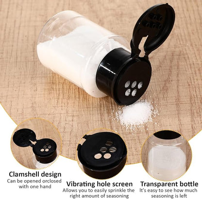 Amyhill 100 Pcs Plastic Spice Bottles Spice Jars with Black Cap Seasoning Jars Shaker 2 Oz/ 60ml Clear Bottle Containers with Shaker Lids for Storing for Spices, Herbs, Powders, Glitters Supplies