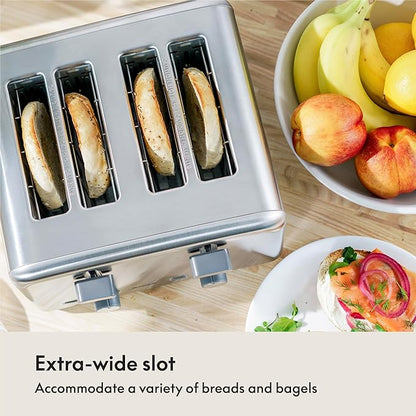 bella 4 Slice Toaster with Auto Shut Off, Extra Wide Slots and Removable Drop-Down Crumb Tray with Cancel and Reheat Function, For Texas Toast, Large Bread & Bagel, Stainless Steel