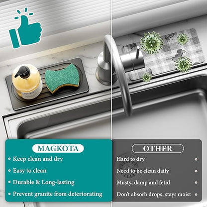 Water Absorbing Stone Tray, Quick Drying Diatomite Bathroom Tray Countertop, Stone Drying Mat for Kitchen Counter, Soap Dish Dispenser Vanity Organizer, Dark Grey-A-9.8" x 4"