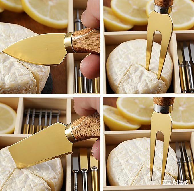 Premium Stainless Steel Cheese Tool Set - 6 Gold Cheese Knife Set - Cut, Spread All Your Favorite Cheeses (6 Gold Cheese Set)