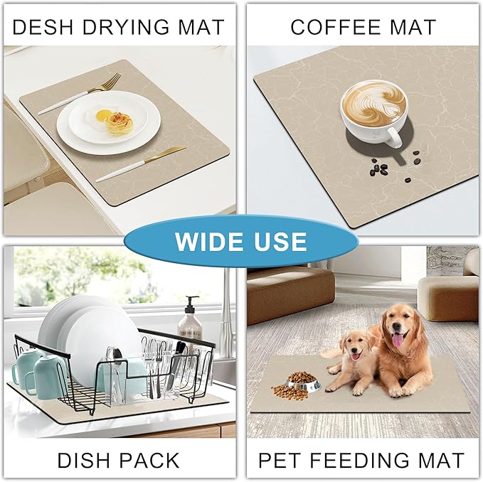 Coffee Bar Mat,Under Coffee Maker Mat,23"x15"Coffee Tray Mat Under Coffee Machine,Rubber Coffee Maker Mat,Under Appliance Mats,Silicone Hot Mat for Coffee Machine,Dish Drying Mat, Marble Beige
