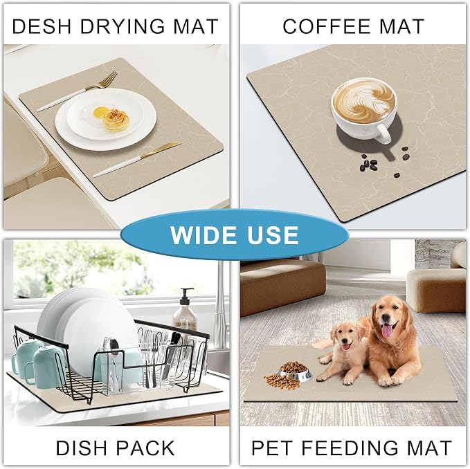 Coffee Maker Mat for Countertop - Coffee Bar Accessories Fit Under Cafe Machine, Rubber Backed Absorbent Pad, Table Mat Under Appliance, Kitchen Counter Dish Drying Mat, 19"x12", Marble Beige