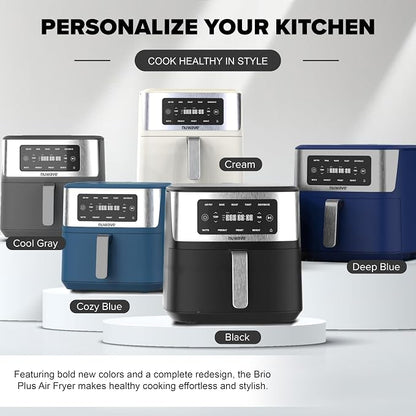 Nuwave Brio Plus 6-in-1 Air Fryer, 7-Qt Large Capacity, 50°F–400°F Precise Temp Control, Non-Toxic PFAS-Free Nonstick, Air Fry, Bake, Roast, Toast, Dehydrate, Reheat, 100 Presets, Dishwasher Safe