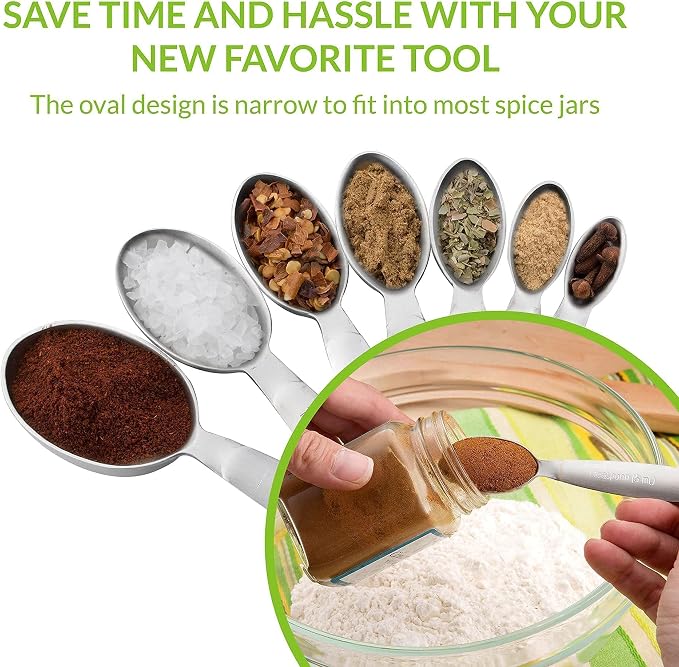 Spring Chef - Oval Measuring Spoons Set of 7 & Measuring Cups Set of 7 Bundle. Easy to Read Measurement Markings For Measures Dry and Liquid Ingredients
