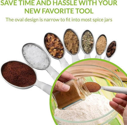 Spring Chef - Oval Measuring Spoons Set of 7 & Measuring Cups Set of 7 Bundle. Easy to Read Measurement Markings For Measures Dry and Liquid Ingredients