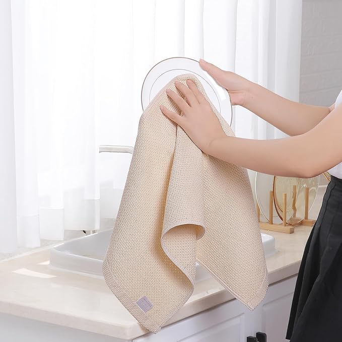 Homaxy 100% Cotton Waffle Weave Kitchen Dish Towels, Ultra Soft Absorbent Quick Drying Cleaning Towel, 13 x 28 Inches, 24-Pack, Beige
