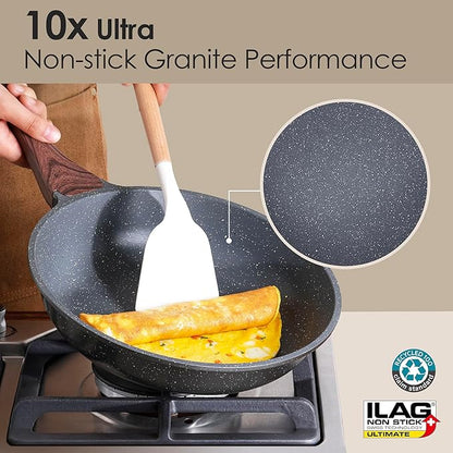 SENSARTE 23 PCS Nonstick Granite Cookware Set, Non Toxic Pots and Pans, PFOA & PFOS Free, Healthy Granite Stone Coating, Induction Compatible, Stay-Cool Handles, Gray