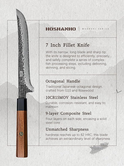 HOSHANHO Fillet Knife 7 Inch, Super Sharp Japanese Boning Knife in High Carbon Steel, Professional Hand Forged Fish Knives for Meat Poultry Cutting