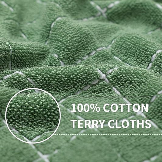 Homaxy 100% Cotton Terry Kitchen Towels(Grass Green, 13 x 28 inches), Checkered Designed, Soft and Super Absorbent Dish Towels, 18 Pack