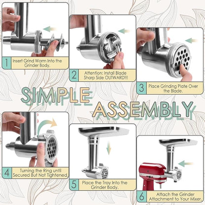 Meat Grinder Attachments for KitchenAid, Sausage Stuffer, Compatible with KitchenAid Stand Mixer of All Models, Aluminum Alloy, Not Dishwasher Safe