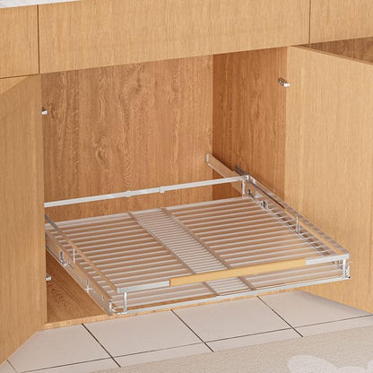 SANNO Pull Out Cabinet Organizer with Expandable Sliding Shelves for Cupboard Pantry, Steel Metal Sliding Shelf, Chrome Finish