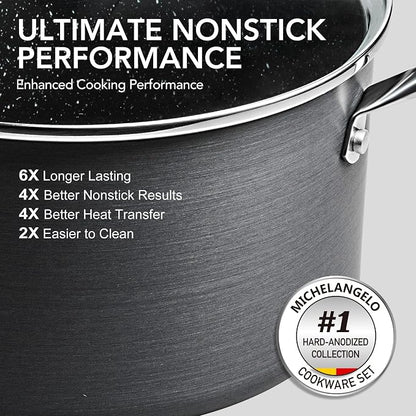 MICHELANGELO Hard Anodized Cookware Set - 10 Pcs Non Stick Pots and Pans Set with Granite Interior, Induction Cookware Set with Steamer Insert