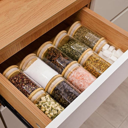 SHOWIN 6oz Glass Food Storage Jars, Glass Jars with Bamboo Lids, Kitchen Storage Jars, Set of 6, Canisters with Airtight Lids for Spice, Coffee, Cookie, Pantry Organizers