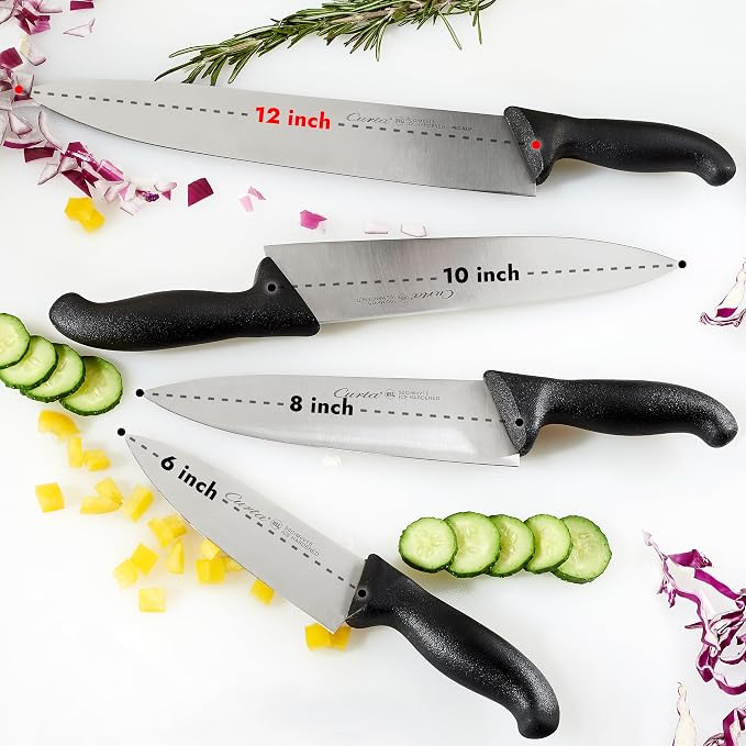 CURTA 12-inch Commercial-Grade Chef's Knife, NSF Listed, Ergonomic, Non-slip Black Handle, High Carbon 420 Stainless Steel Forged Blade Straight Edge, Dishwasher Safe, Rust Proof