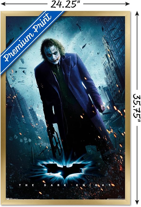 Trends International DC Comics Movie - The Dark Knight - The Joker - One Sheet Wall Poster, 22.375" x 34", Gold Framed Version
