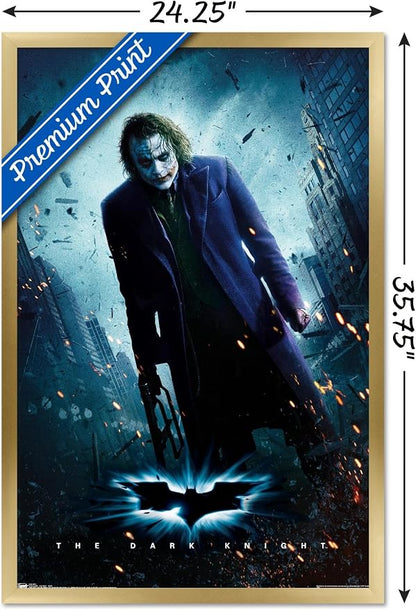 Trends International DC Comics Movie - The Dark Knight - The Joker - One Sheet Wall Poster, 22.375" x 34", Gold Framed Version