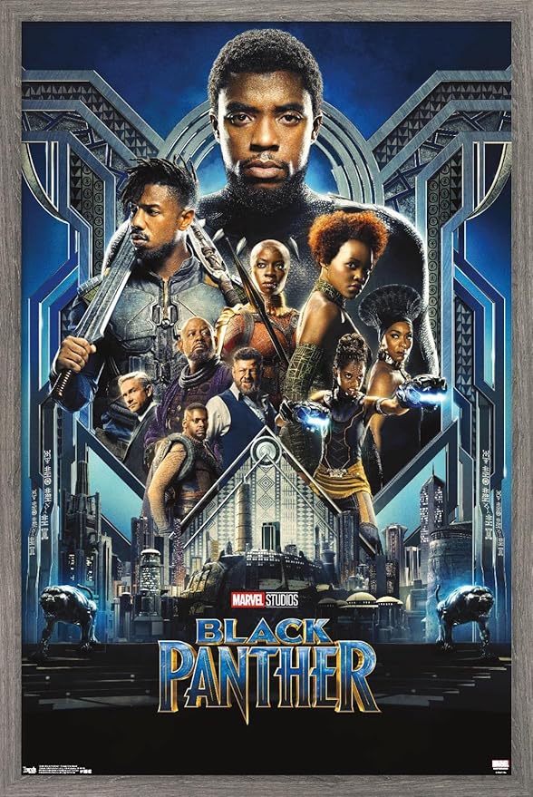 Trends International Marvel Cinematic Universe - Black Panther - Group One Sheet Wall Poster, 22.375" x 34", Barnwood Framed Version