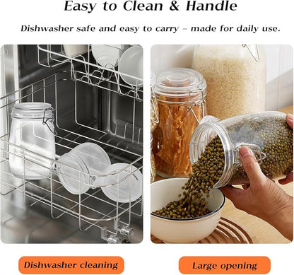 BJONKZ 2 Pack 1 Gallon Glass Jars with Airtight Lids – Food Storage Containers with Preserving Seal Wire Clip Fatening, Glass Canisters for Kitchen Canning Flour, Cereal, Sugar, Beans (1 Gallon*2)