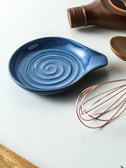 Spoon Rest, Large Ceramic Spoon Holder for Stove Top, Heat-Resistant Cooking Spoon Rest for Kitchen Counter Decor, 5 Inches, Blue