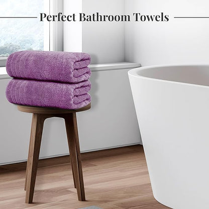 Tens Towels Pack of 4 Extra Large Bath Towels 30 x 60 Inches, 100% Cotton, Larger & Lighter Weight, Quicker to Dry, Super Soft and Absorbent, Perfect for Bathroom, Purple