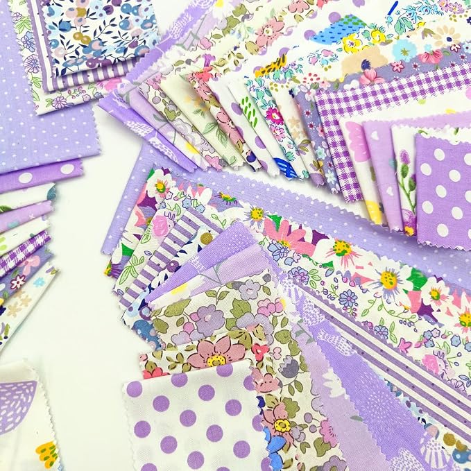 80 Pcs Jelly Roll Fabric Strips for Quilting Sewing 2.6" Precut Cotton Floral Fabric Strips Bundles with Wavy Edges, Perfect for Sewing Purple