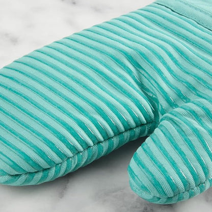 KITCHENAID Quilted Cotton Terry Cloth Oven Mitt, Pot Holder, Kitchen Towel 4-Pack Set, Heat Resistant, Silicone Grip, 16"x26", 7"x13" & 7"x10", Aqua Sky