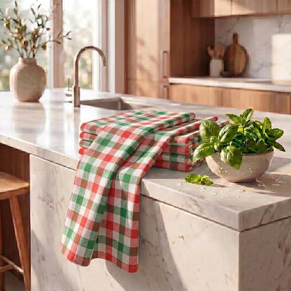 Urban Villa Christmas Kitchen Towels 100% Cotton Dish Towels for Kitchen (Set of 6) 20”x30” Dish Cloths Absorbent Kitchen Linen Set with Hanging Loop Perfect for Drying Dishes Cleaning – X MAS Checks