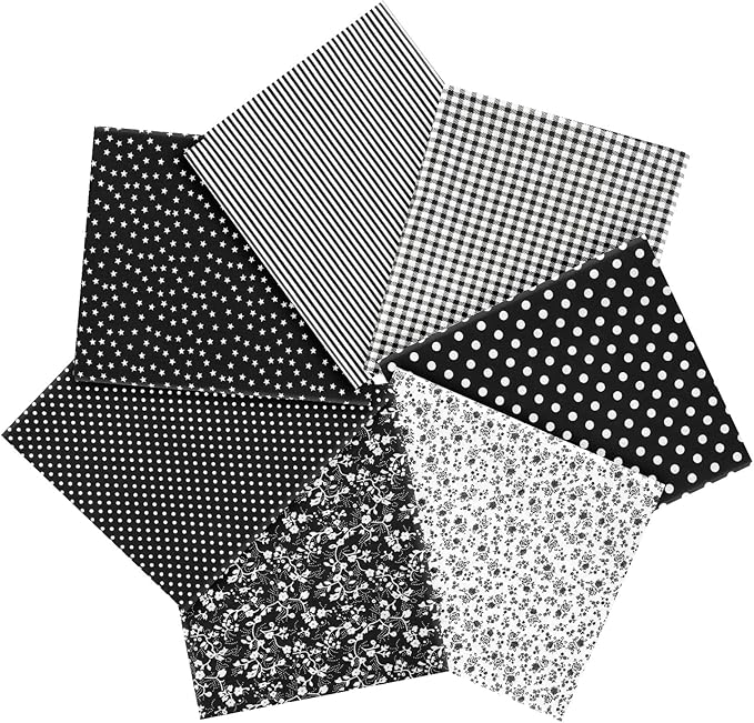 Ainiv 7pcs Fabric Bundles Squares, 19.68"x19.68" 100% Cotton Quilting Fabric Bundles, Floral Precut Squares Patchwork for Quilting, Sewing, DIY Crafts, Mask, Black
