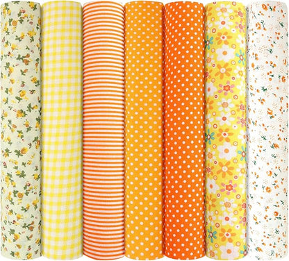 Ainiv 7pcs 100% Quilting Cotton Fabric, 19.68"x19.68" Fabric Bundles Squares, Floral Precut Squares Patchwork for Quilting, Sewing, DIY Crafts, Mask, Orange