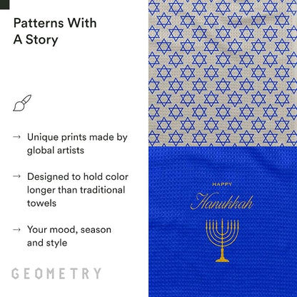 GEOMETRY Christmas Kitchen Towels - Quick Dry Microfiber Cloth Dish Towels for Kitchen Drying - Premium Quick Dry Towel, 2-Pack Set (Davids Star + Happy Hanukkah (Hanukkah Happiness)