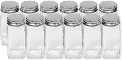 Simple Houseware Spice Jars 4 Ounce Square Glass Bottles with Shaker Lids, Funnel and Labels for Seasoning & Storage, 12 Pack