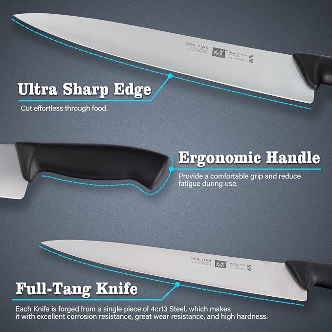 Chef Knife, Professional Kitchen Knife 10.5", Ultra Sharp High Carbon Stainless Steel Full Tang Knife with Black Ergonomic PP Handle, Japanese Chef Knife for Household and Work