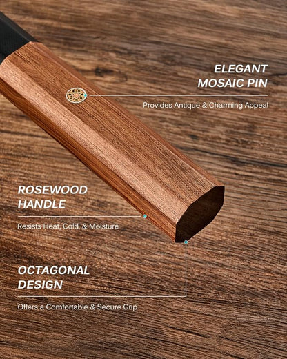 KYOKU Nakiri Knife, Kage Series 7" Kitchen Knife with 3-Layer Laminated Steel Blade Rosewood Handle, Japanese Nakiri Chef Knife with Sheath, Vegetable Knife for Chopping Slicing Mincing and More