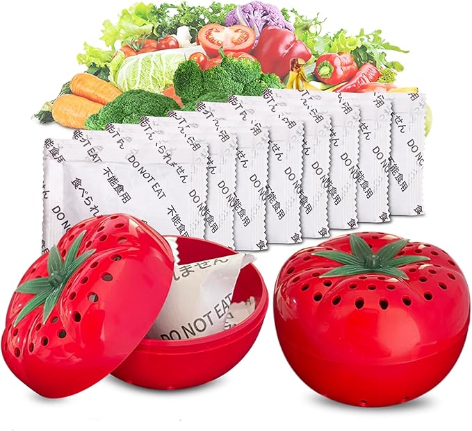 Produce Freshness Preserver Saver Kit- Keep Fruits and Vegetables Fresh Longer, Ethylene Gas and Odor Absorber in Refrigerator (2 Saver Balls+8 Refill Sachets)