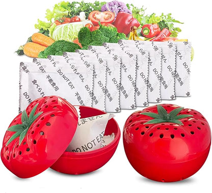 Produce Freshness Preserver Saver Kit- Keep Fruits and Vegetables Fresh Longer, Ethylene Gas and Odor Absorber in Refrigerator (2 Saver Balls+8 Refill Sachets)
