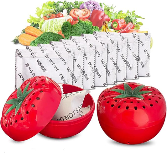 Produce Freshness Preserver Saver Kit- Keep Fruits and Vegetables Fresh Longer, Ethylene Gas and Odor Absorber in Refrigerator (2 Saver Balls+8 Refill Sachets)
