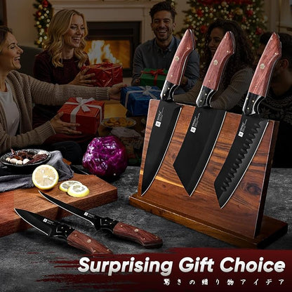 TIVOLI Kitchen Knife Set 5pcs - Chef Knife Set with Full Tang Wooden Handle - Cleaver, Boning, Fillet, Santoku, Kitchen Utility Knives - Cooking Gifts for Men and Women
