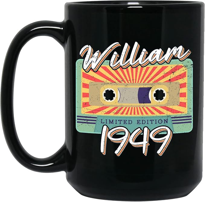 Personalized Vintage Cassette Tape Vintage 1949 Mug, Custom Your Name, 1949 Retro Coffee Mug, 73rd Birthday Present Gifts, 1949 Birthday Gift For Friends Family, Customizable Black Tea Cups