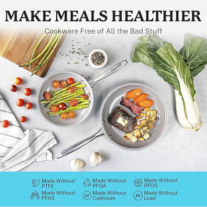 15 Pc Ceramic Pots and Pans Set Non Stick - GOTHAM STEEL Non Toxic PFAS PFOA PFOS Free, Metal Utensil Safe Aluminum Cookware Set with Steamer & Utensils, Oven Safe to 500°F, Dishwasher Ready, Blue