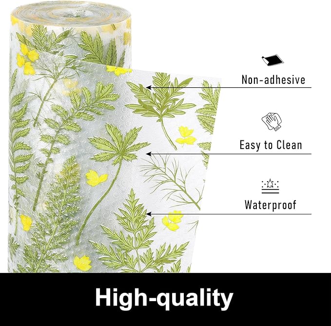 Cooyes Shelf Liner Drawer Liners, Shelf Liners for Kitchen Cabinets, Non-Adhesive Cabinet Liner, EVA Waterproof Non-Slip Refrigerator Liners for Kitchen Drawers（23.6" W x 118" L）