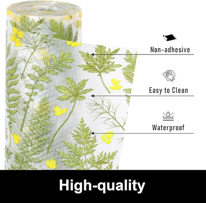 Cooyes Shelf Liner Drawer Liners, Fern Botanical Shelf Liners for Kitchen Cabinets, Non-Adhesive Cabinet Liner, EVA Waterproof Non-Slip Refrigerator Liners for Kitchen Drawers（11.8" W x 118" L）
