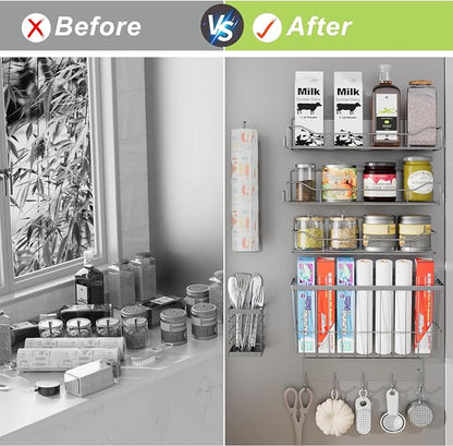 Magnetic Spice Rack for Refrigerator, 7 Pack Magnetic Fridge Shelf for Kitchen Organization Storage, Moveable Spice Organizer W/Paper Towel Holder, Utensil Caddy, Cutting Board Rack (Grey)