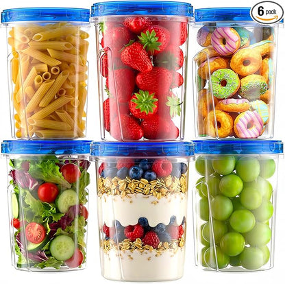 Freezer Storage Containers, 6 Pack-33 OZ Food Storage Containers with Twist Top Lids, Reusable Plastic Containers with Lids, Soup Containers for Meal Prep, Overnight Oats, Leftovers, Snack