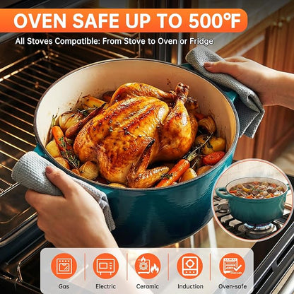 LIFERUN Nonstick Enameled Cast Iron Cookware Set, 7Pcs Pots and Pans Set, Gas/Induction Dutch Oven Set, PFOA & PFAS Free