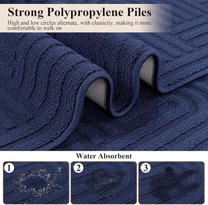U'Artlines Kitchen Rugs and Mats Set of 3, Non Skid Washable Blue Geometric Kitchen Mats for Floor, Absorbent and Stain Resistant Floor Mat for Laundry, Sink Decor 20x32+20x48+20x59
