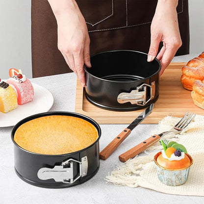 Funnymoom 4 Pcs 7 Inch Non Stick Springform Pan with Removable Bottom Carbon Steel Cheesecake Pan Round Springform Cake Mold with Stainless Steel Spring Buckles for Baking Kitchens Restaurant