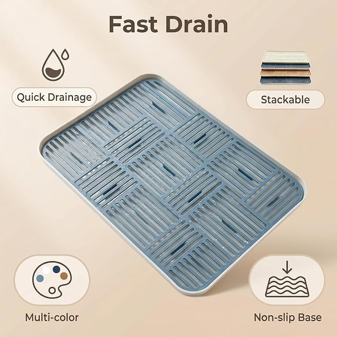 2-in-1 Kitchen Sink Caddy Organizer with Plastic Drain Grate, Double-Layer Drain Sponge Soap Holder & Food Fruit Vegetable Drain Tray for Sink Countertop Home Kitchen Restaurant Hotel, Pink (1 Pack)
