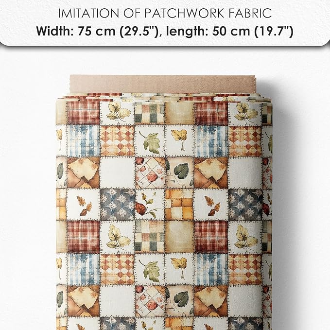 Patchwork Acorn Autumn Cotton Fabric Panel – 6 Designs (10×10 inch Each) + Bonus Sheet 29.5×19.6 inch, 100% Cotton 140 GSM, Made in Türkiye