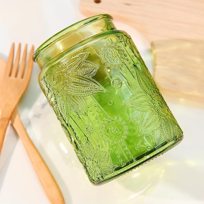 Custde Glass Storage Jars With Airtight Lid, 35oz Canister For Kitchen Counter with Bamboo Lid, brown sugar, candy, coffee, cookie, salt, tea,pantry cute Jar (Green, 35 fl oz)