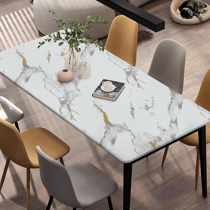 practicalWs Glossy Marble Wallpaper Peel and Stick White/Gold Granite Contact Paper Removable Wall Paper for Kitchen Countertop Cabinet Furniture 17.7" x 196.8"